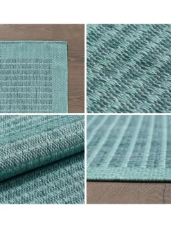 Teppich Outdoor Flachgewebe Uni-Farbe Polypropylen Balkon in Blau