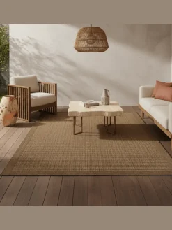 Teppich Outdoor Flachgewebe Uni-Farbe Polypropylen Balkon in Braun