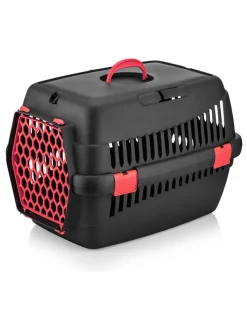 Tier-Transportbox in Schwarz/ Rot - (B)49 x (H)35 x (T)32,5 cm