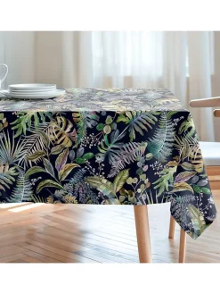 Tischdecke "Floral And Tropical Ela" in Schwarz/ Grün