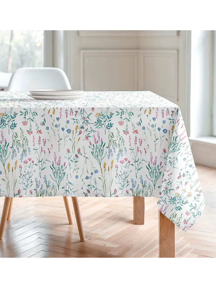 Tischdecke "Floral And Tropical Elinor" in Weiß/ Grün/ Blau