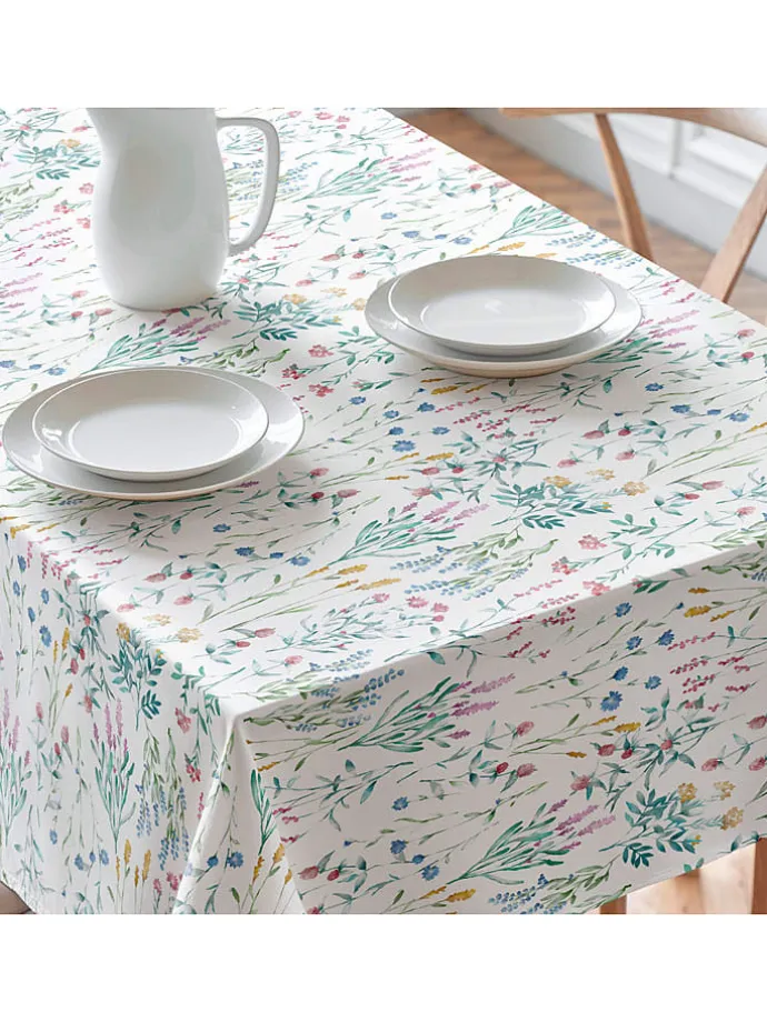 Tischdecke "Floral And Tropical Elinor" in Weiß/ Grün/ Blau