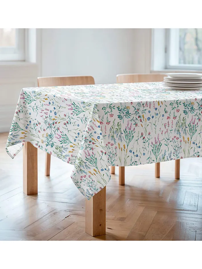 Tischdecke "Floral And Tropical Elinor" in Weiß/ Grün/ Blau