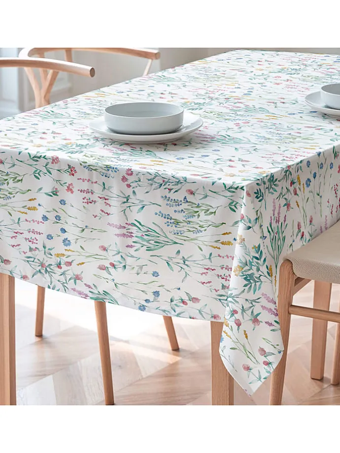 Tischdecke "Floral And Tropical Elinor" in Weiß/ Grün/ Blau