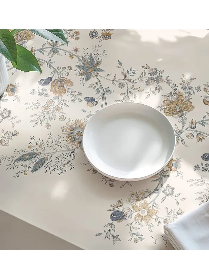 Tischdecke "Floral And Tropical Deva" in Creme/ Türkis