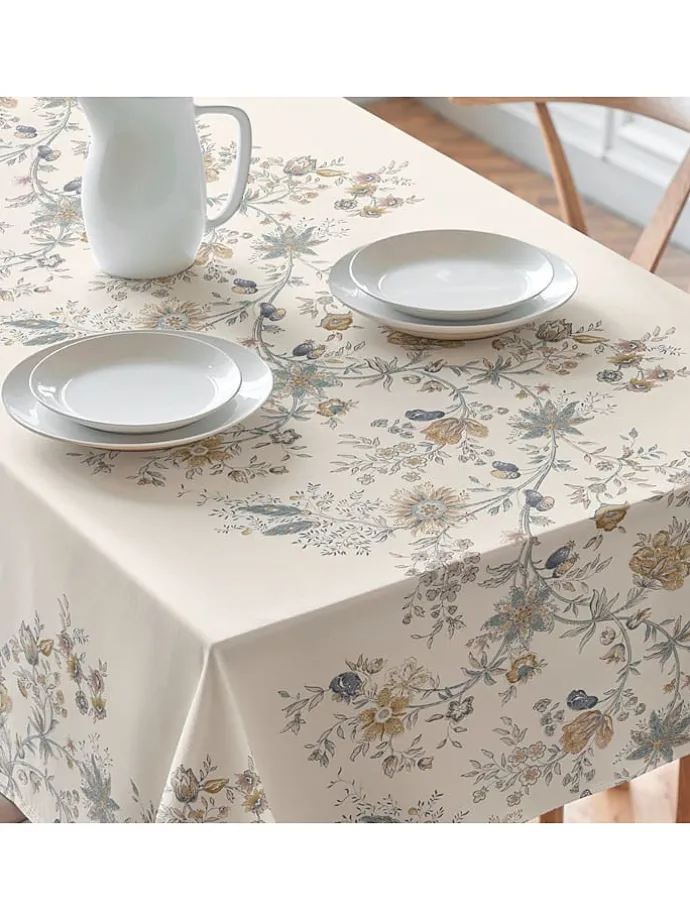 Tischdecke "Floral And Tropical Deva" in Creme/ Türkis