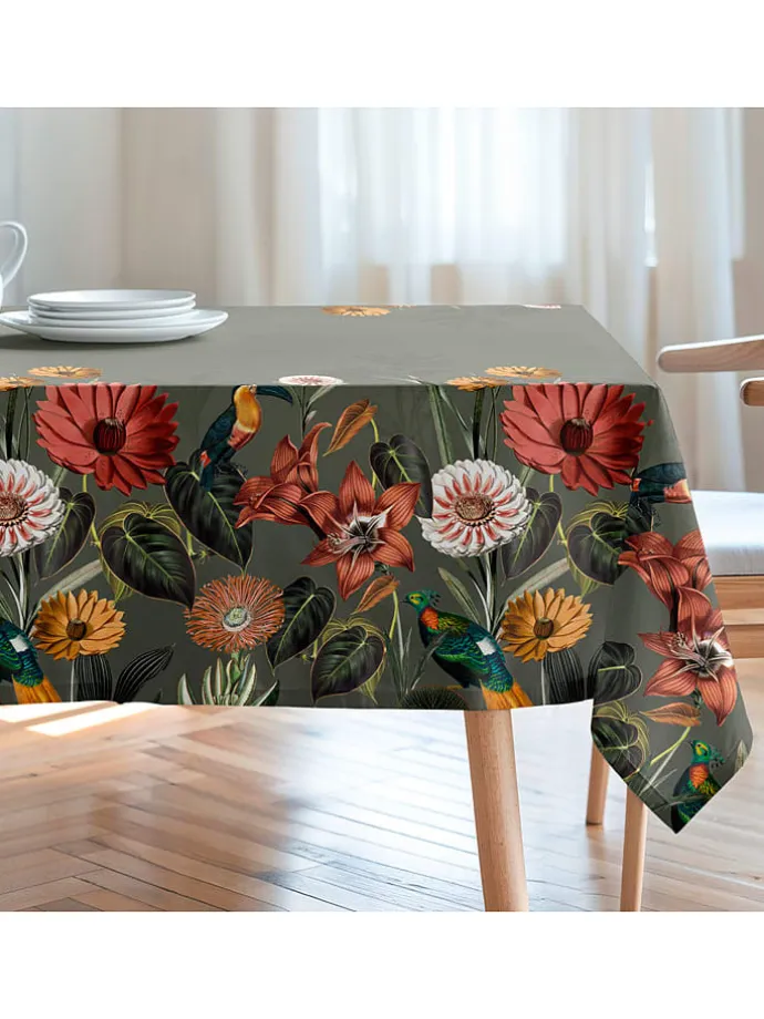 Tischdecke "Floral And Tropical Edna" in Grün/ Rosa/ Gelb