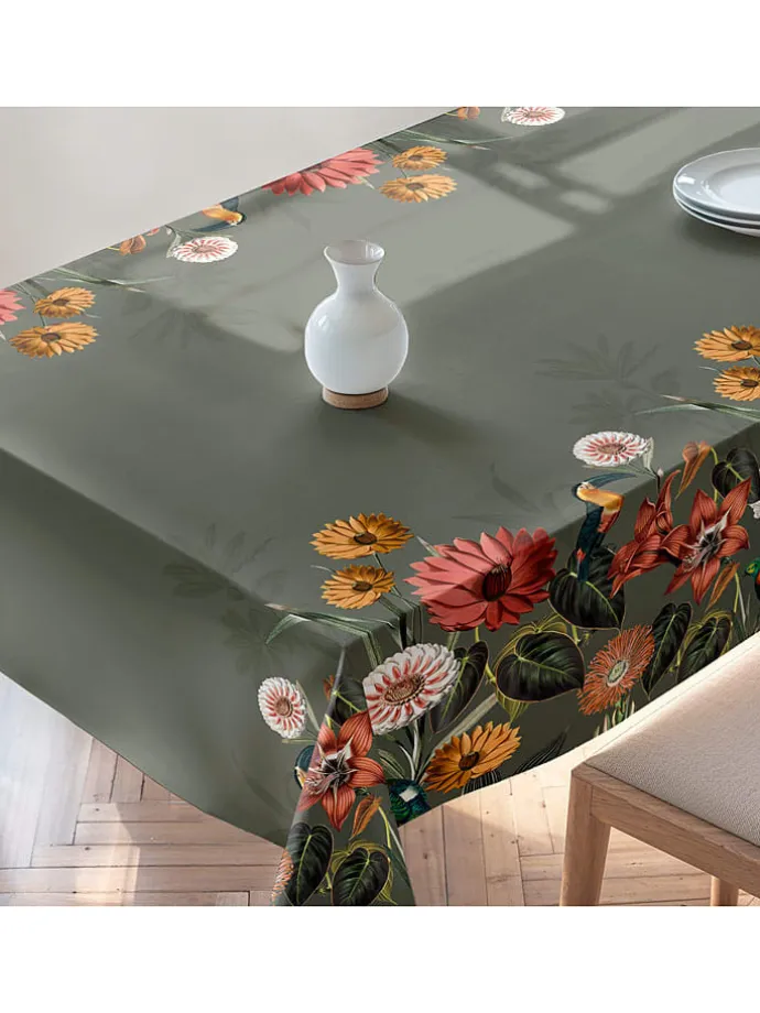 Tischdecke "Floral And Tropical Edna" in Grün/ Rosa/ Gelb