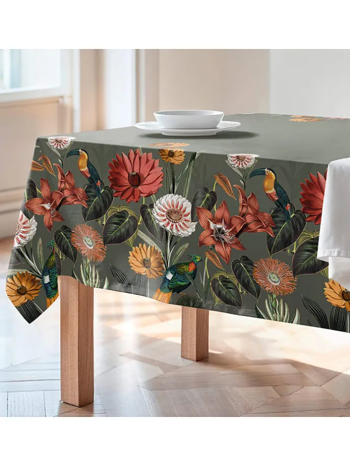 Tischdecke "Floral And Tropical Edna" in Grün/ Rosa/ Gelb