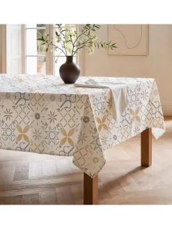 Tischdecke "Nordic Tile" in Creme/ Senf