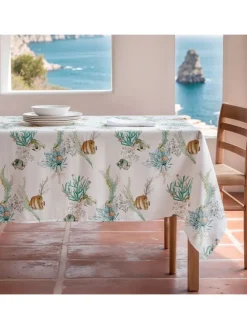 Tischdecke "Summer Special Formentera" in Weiß/ Türkis