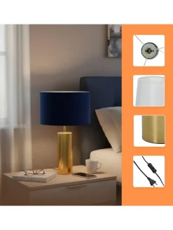 Tischlampe in Dunkelblau/ Gold - (H)51 x Ø 32 cm