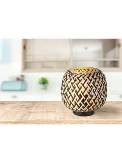 Tischleuchte in Beige/ Schwarz - (H)19,5 x Ø 20 cm