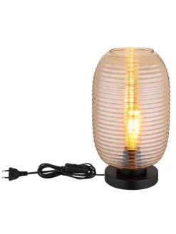 Tischleuchte "Jefrey" in Schwarz/ Beige - (H)34,5 x Ø 20 cm