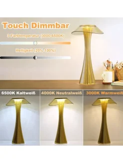 Tischleuchte LED in gold USB Wiederaufladbar Touch Dimmbar