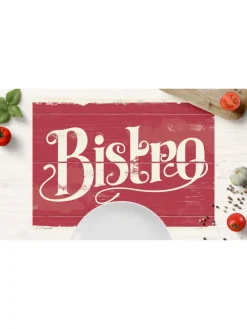 Tischsets I Platzsets abwaschbar - Bistro Schriftzug Retro - aus erstklassigem Vinyl (Kunststoff Ð BPA-frei) - 4 Stück - 44 x 32 cm - rutschfeste Tischdekoration