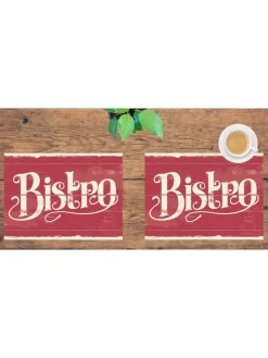 Tischsets I Platzsets abwaschbar - Bistro Schriftzug Retro - aus erstklassigem Vinyl (Kunststoff Ð BPA-frei) - 4 Stück - 44 x 32 cm - rutschfeste Tischdekoration