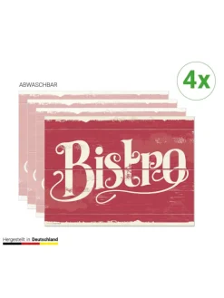 Tischsets I Platzsets abwaschbar - Bistro Schriftzug Retro - aus erstklassigem Vinyl (Kunststoff Ð BPA-frei) - 4 Stück - 44 x 32 cm - rutschfeste Tischdekoration