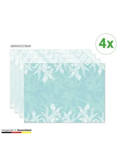 Tischsets I Platzsets abwaschbar - Florales Muster in Mint - aus erstklassigem Vinyl (Kunststoff Ð BPA-frei) - 4 Stück - 44 x 32 cm - rutschfeste Tischdekoration