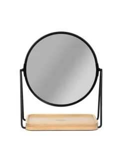 Tischspiegel "Padma" in Schwarz/ Natur - (B)15,4 x (H)15,4 x (T)1,4 cm