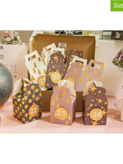 24tlg. Adventskalender-Set "Regalo" in Grau/ Lila/ Weiß