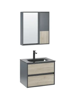 3-tlg Badezimmerschrank TERUEL in Grau/Braun