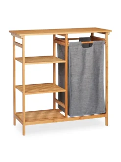 2tlg. Badregal Wäschekorb Set in Natur/Grau - (B)80 x (H)80,5 x (T)33,5 cm