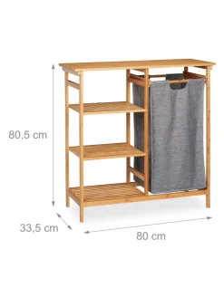 2tlg. Badregal Wäschekorb Set in Natur/Grau - (B)80 x (H)80,5 x (T)33,5 cm