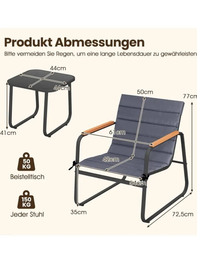 3-tlg. Balkonmöbel Set in Grau