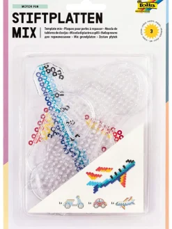 3tlg. Bügelperlen-Stiftplatten-Set "motor Fun" in Transparent