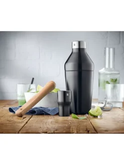 4tlg. Cocktail-Shaker-Set in Schwarz/ Silber