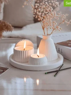4tlg. Deko- & Duftkerzen-Set in Weiß