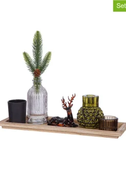 7tlg. Deko-Set "Hirsch" in Anthrazit/ Braun/ Grün - (B)36 x (H)27 x (T)12,5 cm