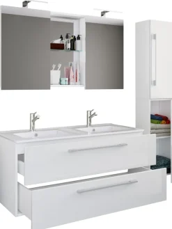 4-tlg. Doppel Waschplatz Zwei Waschtisch Budasi SC in Weiß