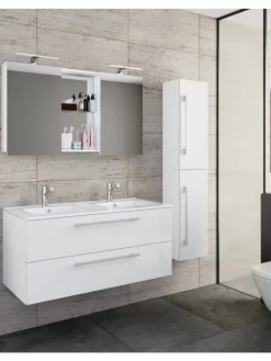 4-tlg. Doppel Waschplatz Zwei Waschtisch Budasi SC in Weiß