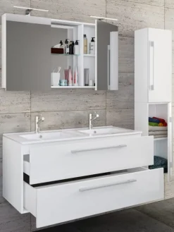 4-tlg. Doppel Waschplatz Zwei Waschtisch Budasi SC in Weiß