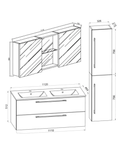 4-tlg. Doppel Waschplatz Zwei Waschtisch Budasi SC in Weiß