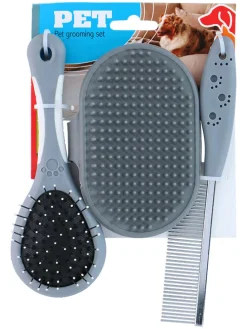 3tlg. Fellpflege-Set in Grau