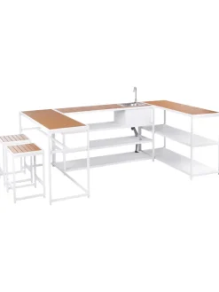 6-tlg Gartenküche AVETRANA in Weiß/Braun