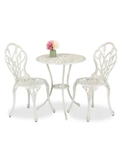 3-tlg. Gartenmöbel Set in Weiß/ Bronze