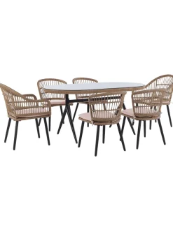 7-tlg Gartentisch Set ALIANO in Beige/Schwarz