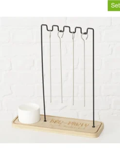 6tlg. Grillbesteck-Set "BBQ" in Hellbraun/ Schwarz - (B)30 x (H)35 x (T)10 cm