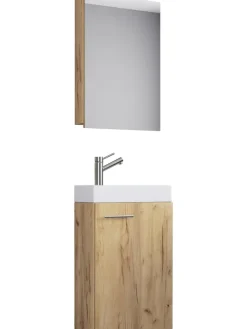 3-tlg Gäste WC Waschplatz Waschtisch Slito Schrank in Honig-Eiche