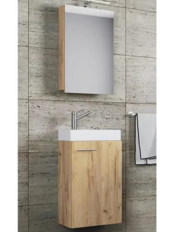 3-tlg Gäste WC Waschplatz Waschtisch Slito Schrank in Honig-Eiche