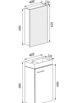 3-tlg Gäste WC Waschplatz Waschtisch Slito Schrank in Honig-Eiche