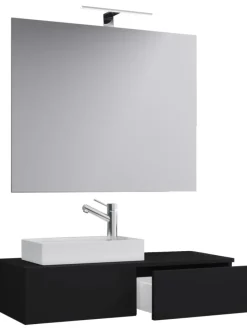 3-tlg Gäste WC Waschplatz Waschtisch Gudas Spiegel in Schwarz