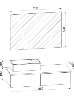 3-tlg Gäste WC Waschplatz Waschtisch Gudas Spiegel in Schwarz
