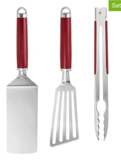 3tlg. Indoor-Grillset in Silber/ Rot