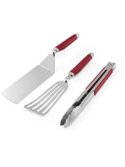 3tlg. Indoor-Grillset in Silber/ Rot