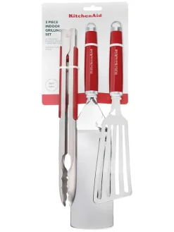 3tlg. Indoor-Grillset in Silber/ Rot